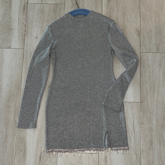 Zara grey sweater dress w/ Crystal embellishing - Picture 3 of 5